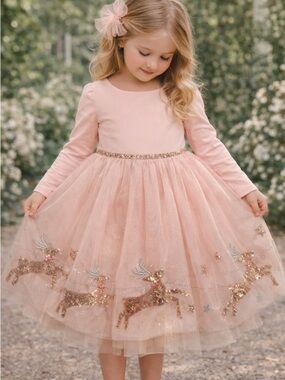 Zunie • NWT $55 USD Pink Tulle Dress with Sequin Reindeer Christmas dress